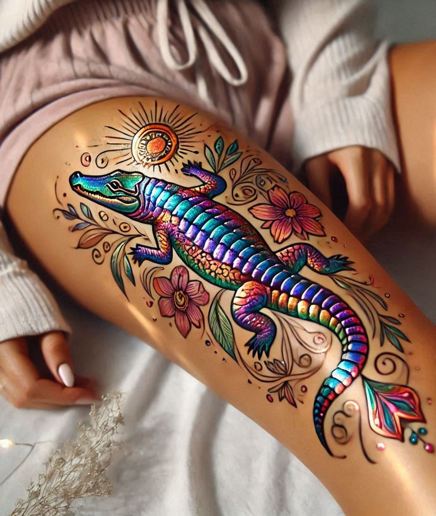 Stunning Reptile Tattoos: 88 Designs That Will Hypnotize | Pocoko Embrace the wild with this beautiful Crocodile reptile tattoo. A striking design that embodies power and grace!
