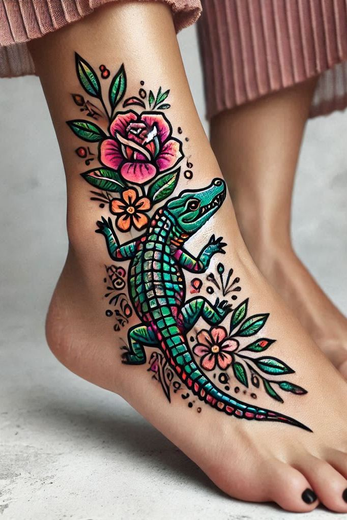 Stunning Reptile Tattoos: 88 Designs That Will Hypnotize | Pocoko Unleash your inner predator with this fierce Crocodile reptile tattoo. Perfect for adding a touch of wild elegance to your ink collection!