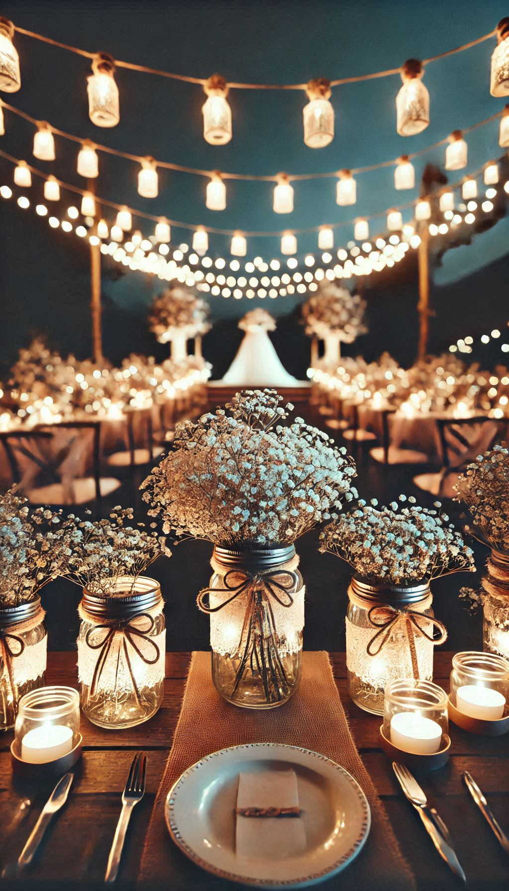 Mason jars and baby's breath: a match made in rustic heaven. Line your aisle with these for an effortlessly elegant look.