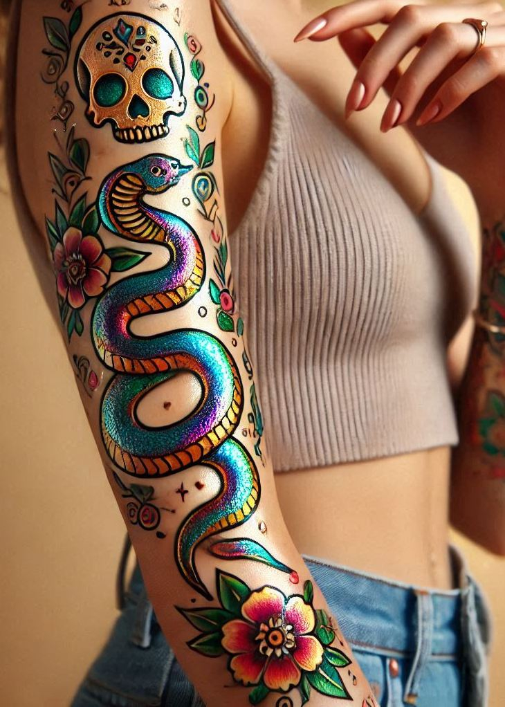 Stunning Reptile Tattoos: 88 Designs That Will Hypnotize | Pocoko Slither into a world of elegance with this beautiful snake tattoo. A striking design that’s sure to stand out!