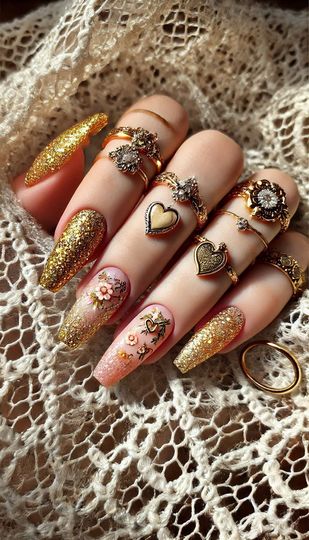 Mesmerizing Glitter Nail Art Ideas to Turn Heads | Pocoko Say hello to the perfect manicure: baby pink ombre nails with golden glitter. It's like having a party on your fingertips!