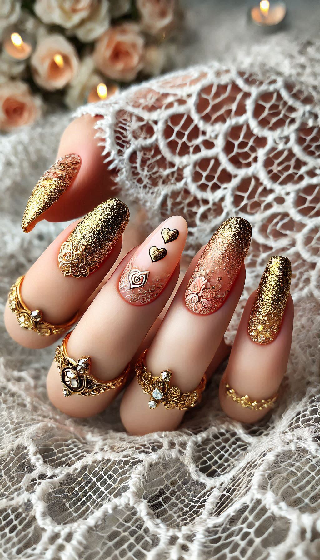 Mesmerizing Glitter Nail Art Ideas to Turn Heads | Pocoko Sweet meets sparkle with baby pink ombre nails and golden glitter accents. The ultimate combo for a stunning manicure.