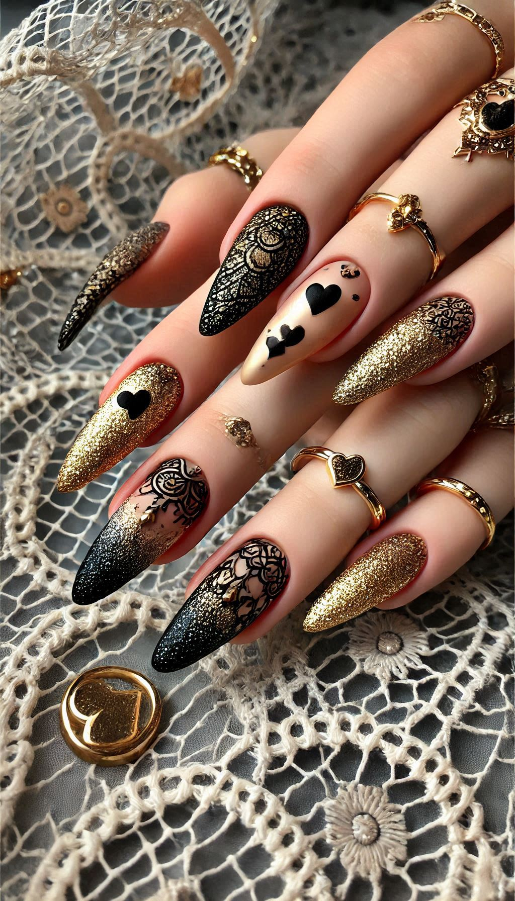 Mesmerizing Glitter Nail Art Ideas to Turn Heads | Pocoko Turn your manicure into a work of art with black and golden glitter. It’s a combination that’s both chic and captivating.