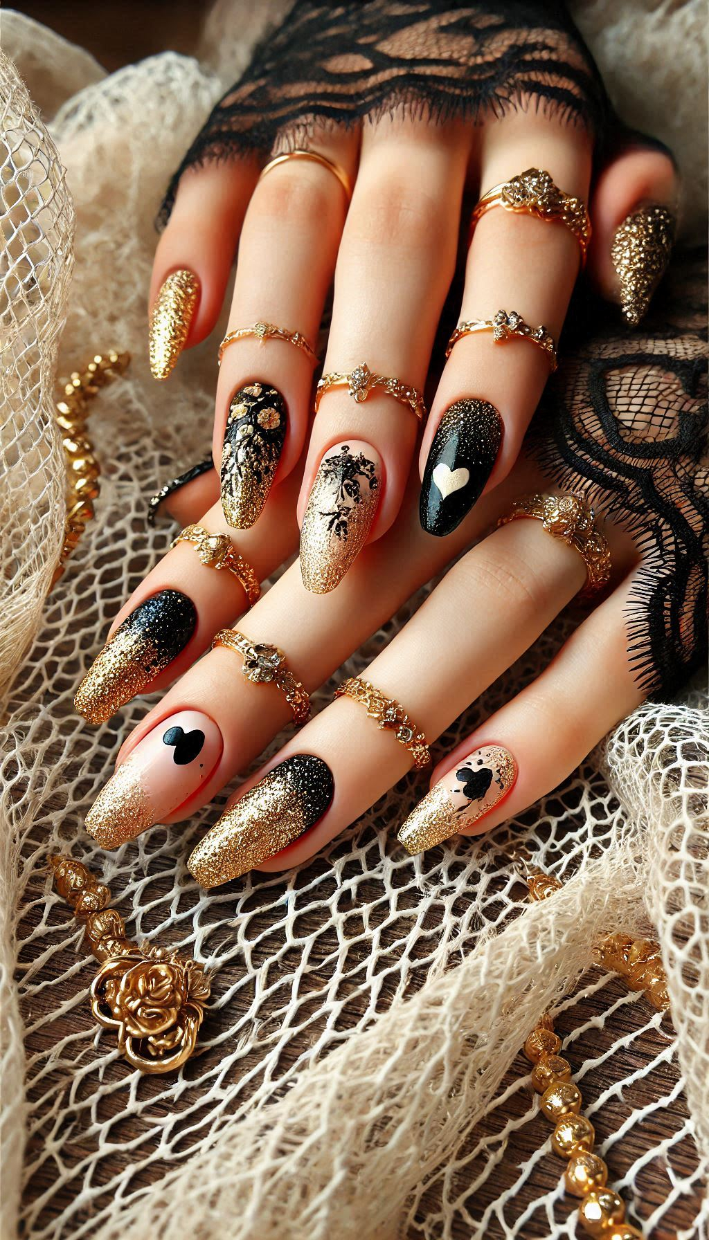 Mesmerizing Glitter Nail Art Ideas to Turn Heads | Pocoko Add a touch of glam to your nails with black and golden glitter. It’s the perfect way to elevate your style!