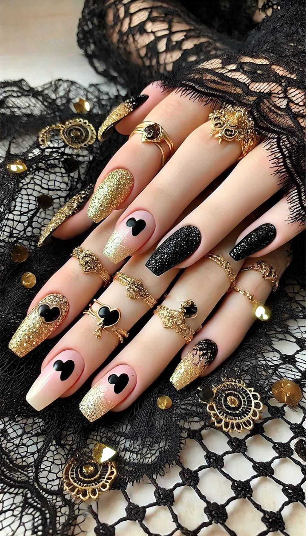 Mesmerizing Glitter Nail Art Ideas to Turn Heads | Pocoko Black and golden glitter nails are the epitome of chic elegance. Perfect for adding a touch of sparkle to your look.