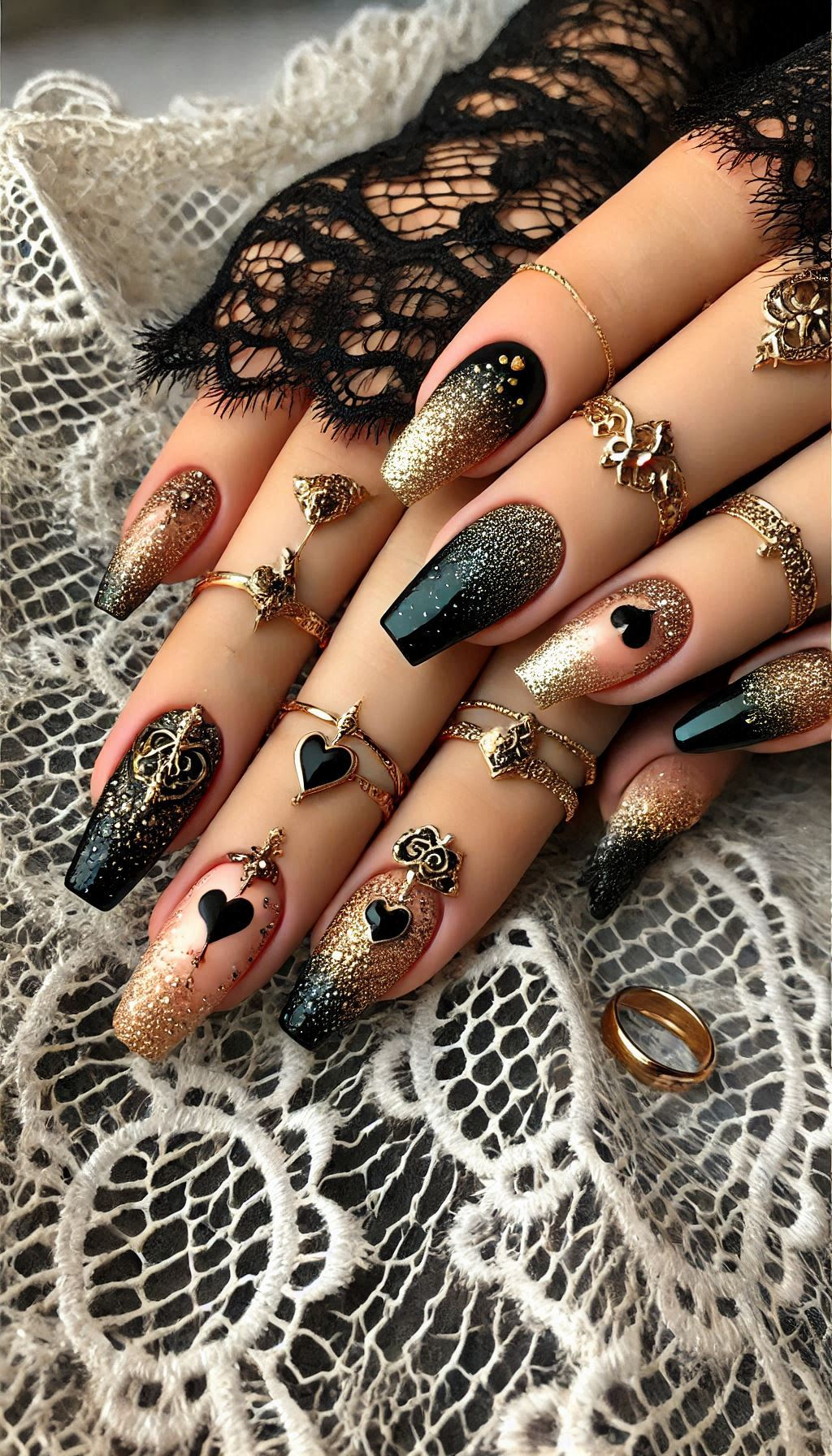 Mesmerizing Glitter Nail Art Ideas to Turn Heads | Pocoko Add some drama to your manicure with black and golden glitter nails. Perfect for making a bold, glittering statement.