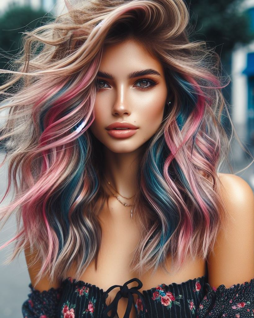 Dive into a world of color with blue and pink dual highlights! This bold combination is perfect for those who want to make a vibrant, fun statement.