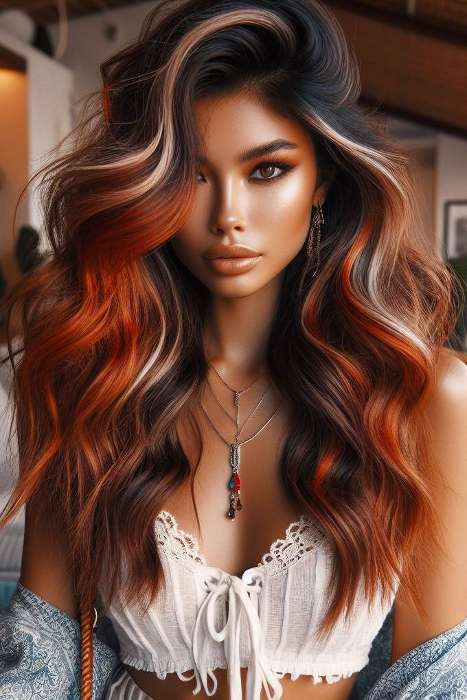 Copper brown highlights: the perfect way to add a hint of autumnal glow to your look. Subtle yet stunning! Hair Color Inspirations