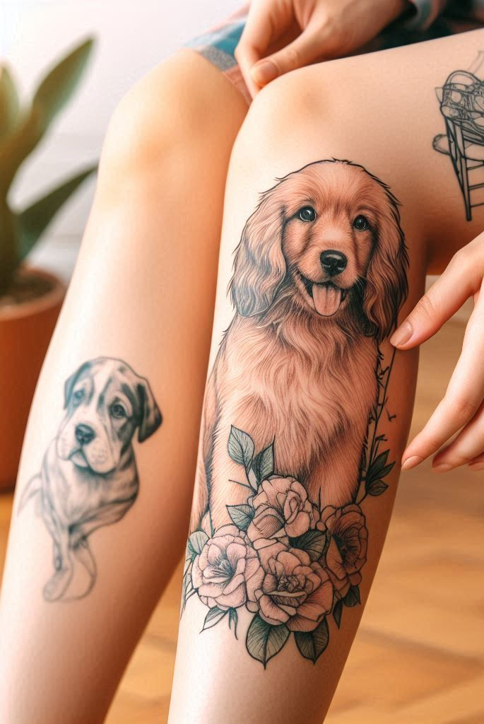 Furever Faithful: 70+ Dog Tattoos That Are Woof-Worthy! | Pocoko Dog Tattoos for Girls: From delicate paw prints to bold portraits, find the perfect ink to celebrate your furry soulmate. Get ready for some serious puppy love.