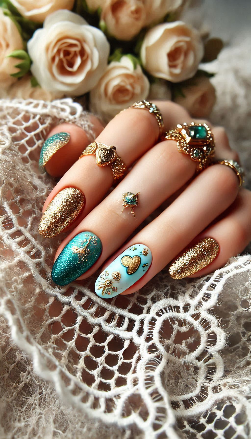 Mesmerizing Glitter Nail Art Ideas to Turn Heads | Pocoko Transform your nails with the stunning combination of green and golden glitter. It’s a look that’s both bold and beautiful!