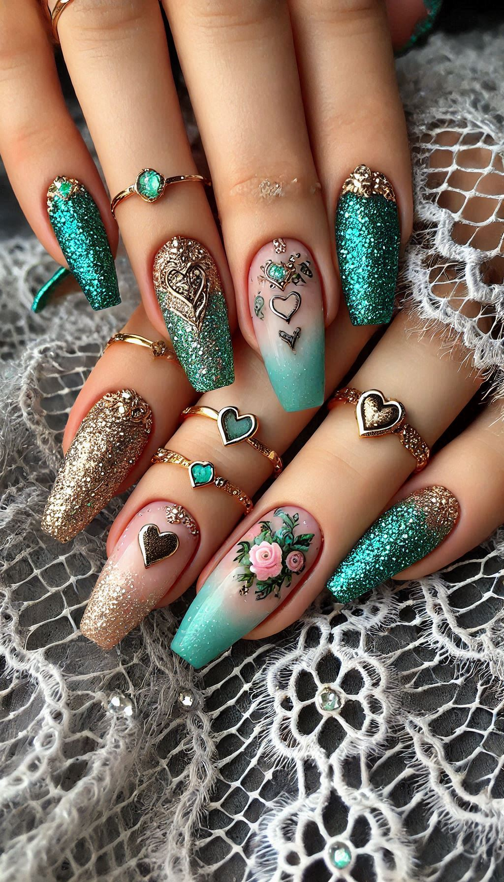 Mesmerizing Glitter Nail Art Ideas to Turn Heads | Pocoko Elevate your manicure with green and golden glitter. A glamorous duo that adds a touch of luxe to your look!