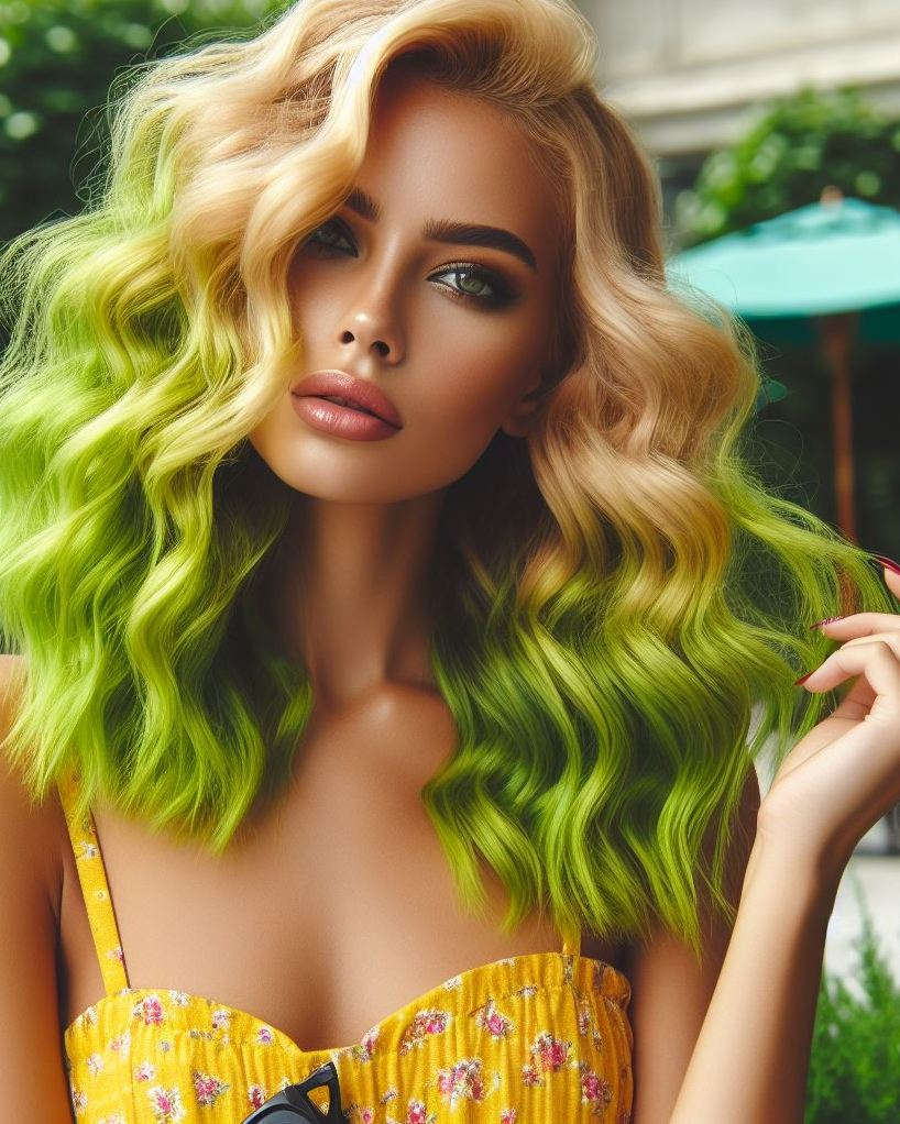 Lemon green hair: because why settle for ordinary when you can go for a burst of citrusy fun? Ready to turn heads with this bold hue?