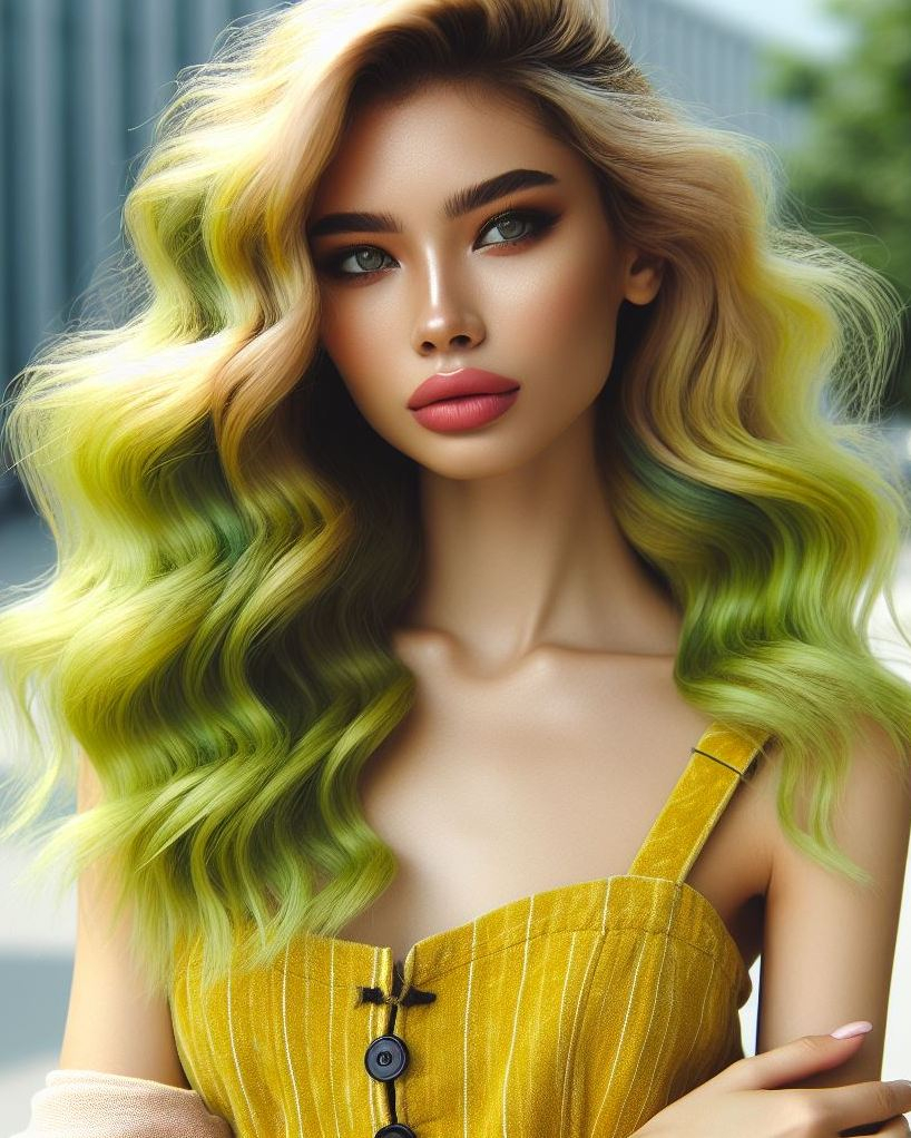Lemon green hair: your ticket to a fun and fearless style. Perfect for those who love to make a vibrant statement!