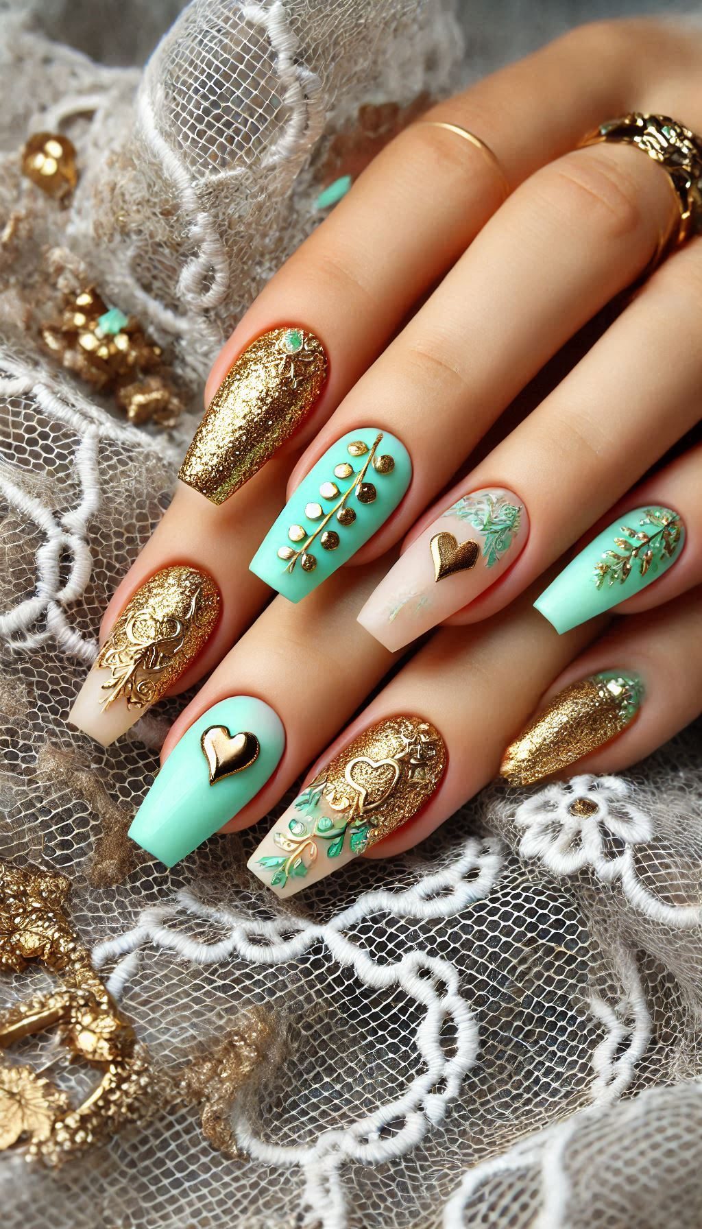 Mesmerizing Glitter Nail Art Ideas to Turn Heads | Pocoko Add a touch of elegance to your nails with mint, light pink, and golden glitter. A chic combo that’s sure to dazzle!