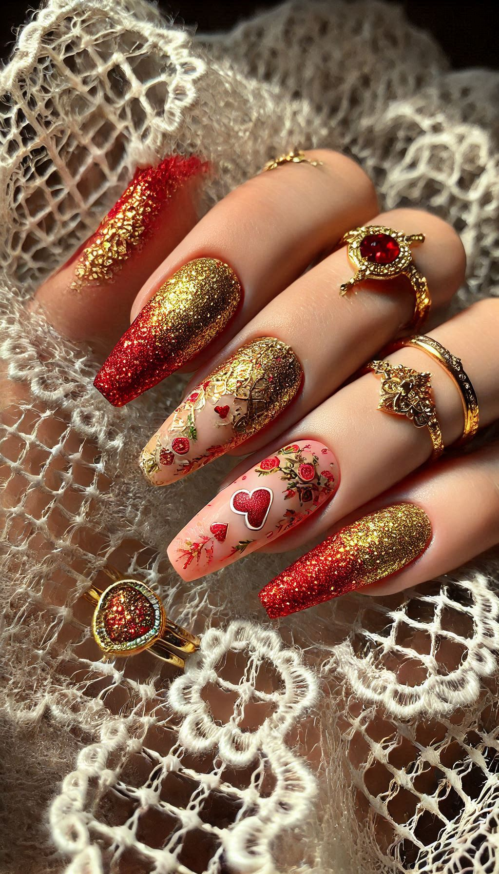 Mesmerizing Glitter Nail Art Ideas to Turn Heads | Pocoko Add a touch of glamour to your nails with red and golden glitter. Bold, beautiful, and perfect for making a statement!