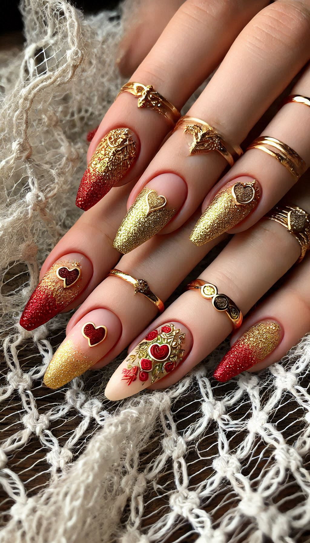 Mesmerizing Glitter Nail Art Ideas to Turn Heads | Pocoko Turn your manicure into a work of art with red and golden glitter. Bold, beautiful, and full of glamour!