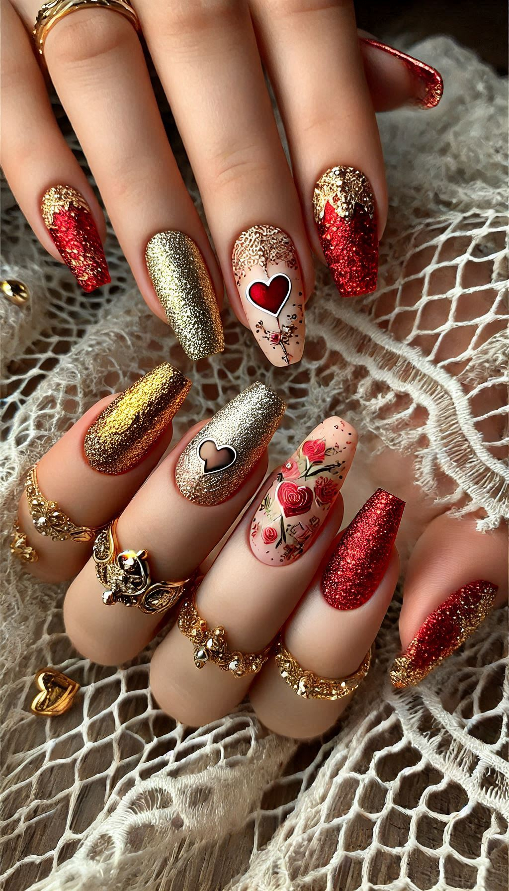 Mesmerizing Glitter Nail Art Ideas to Turn Heads | Pocoko Add some sparkle to your nails with red and golden glitter. A chic and glamorous choice that’s sure to impress!