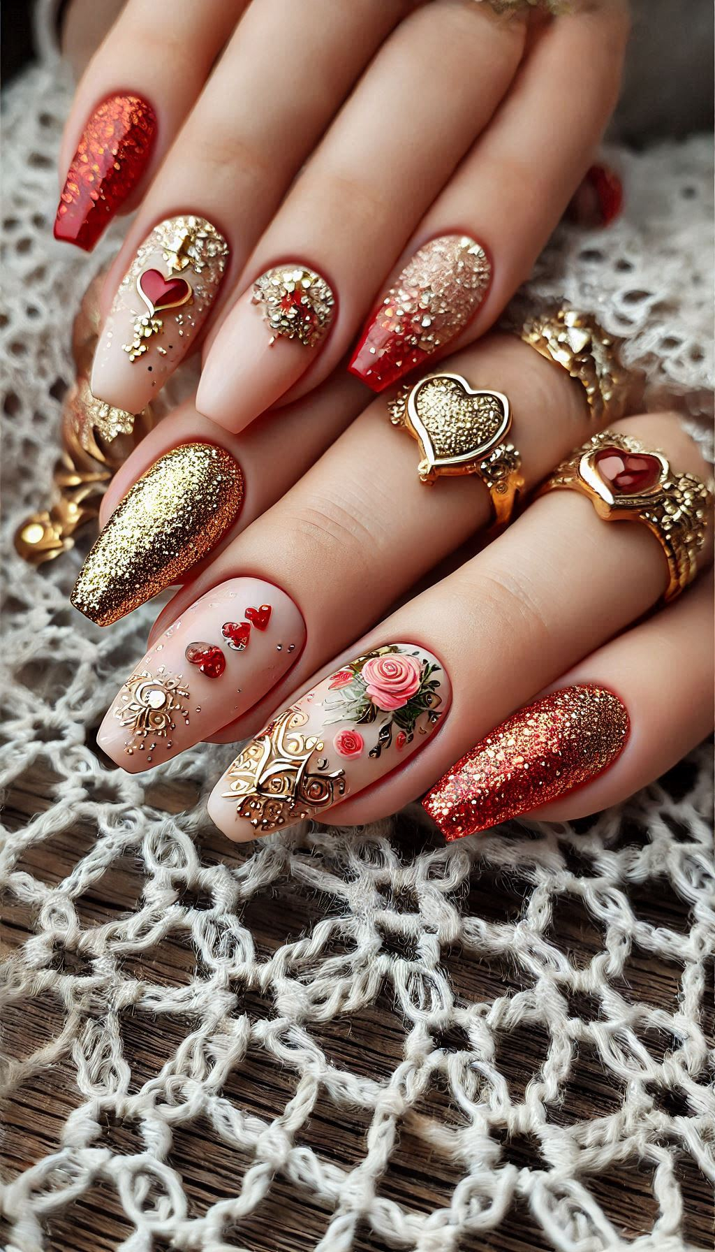 Mesmerizing Glitter Nail Art Ideas to Turn Heads | Pocoko Elevate your style with red and golden glitter nails. Bold, vibrant, and perfect for any special occasion!