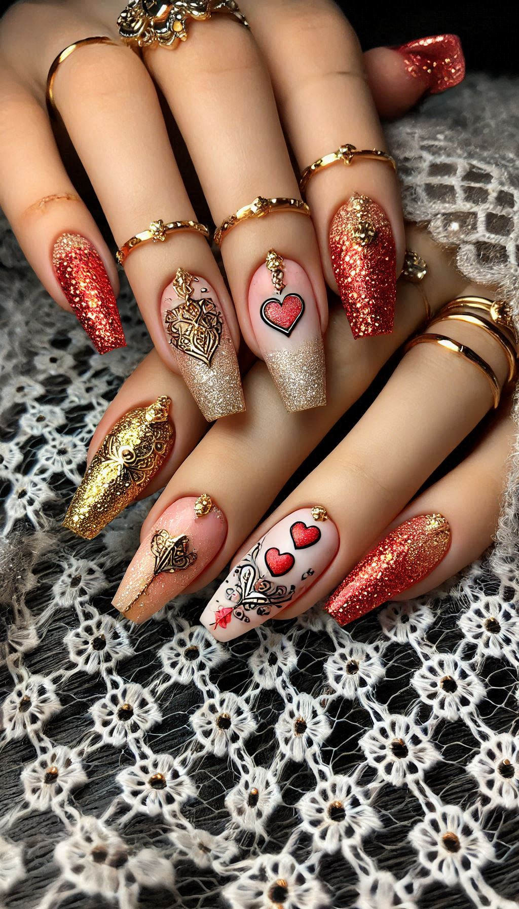 Mesmerizing Glitter Nail Art Ideas to Turn Heads | Pocoko Elevate your nail game with red and golden glitter. A bold, vibrant look that’s sure to turn heads!