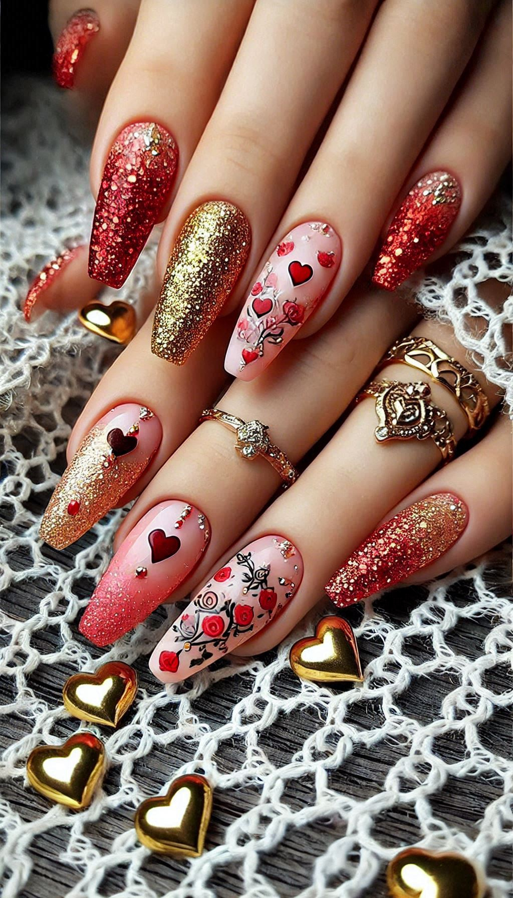 Mesmerizing Glitter Nail Art Ideas to Turn Heads | Pocoko Make your nails shine with red and golden glitter. Glamorous, eye-catching, and absolutely fabulous!