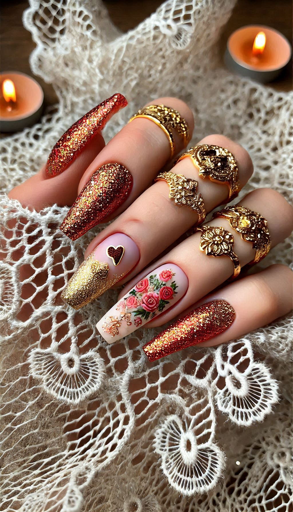 Mesmerizing Glitter Nail Art Ideas to Turn Heads | Pocoko Get your nails ready for a night out with red and golden glitter. A dazzling combination that’s perfect for any event!