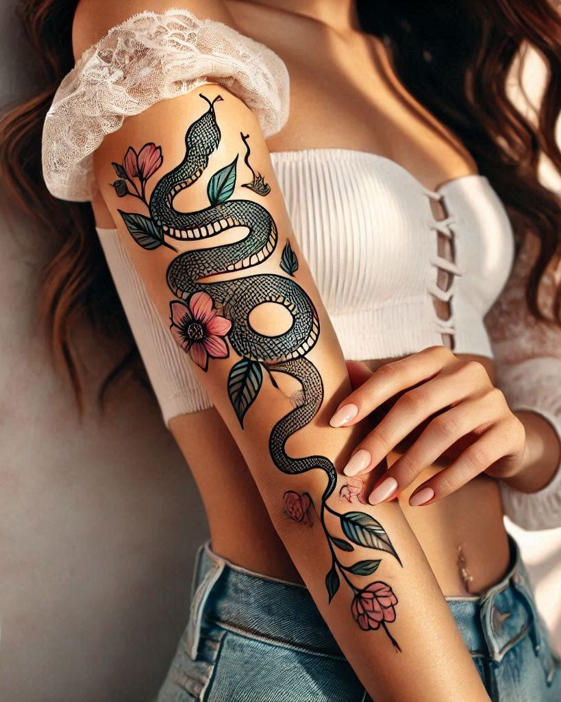 Reptile Tattoo Ideas: Fiercely Unforgettable Art | Pocoko Snake tattoos: because who doesn’t want a bit of ancient wisdom inked on their skin? Bold and beautiful!