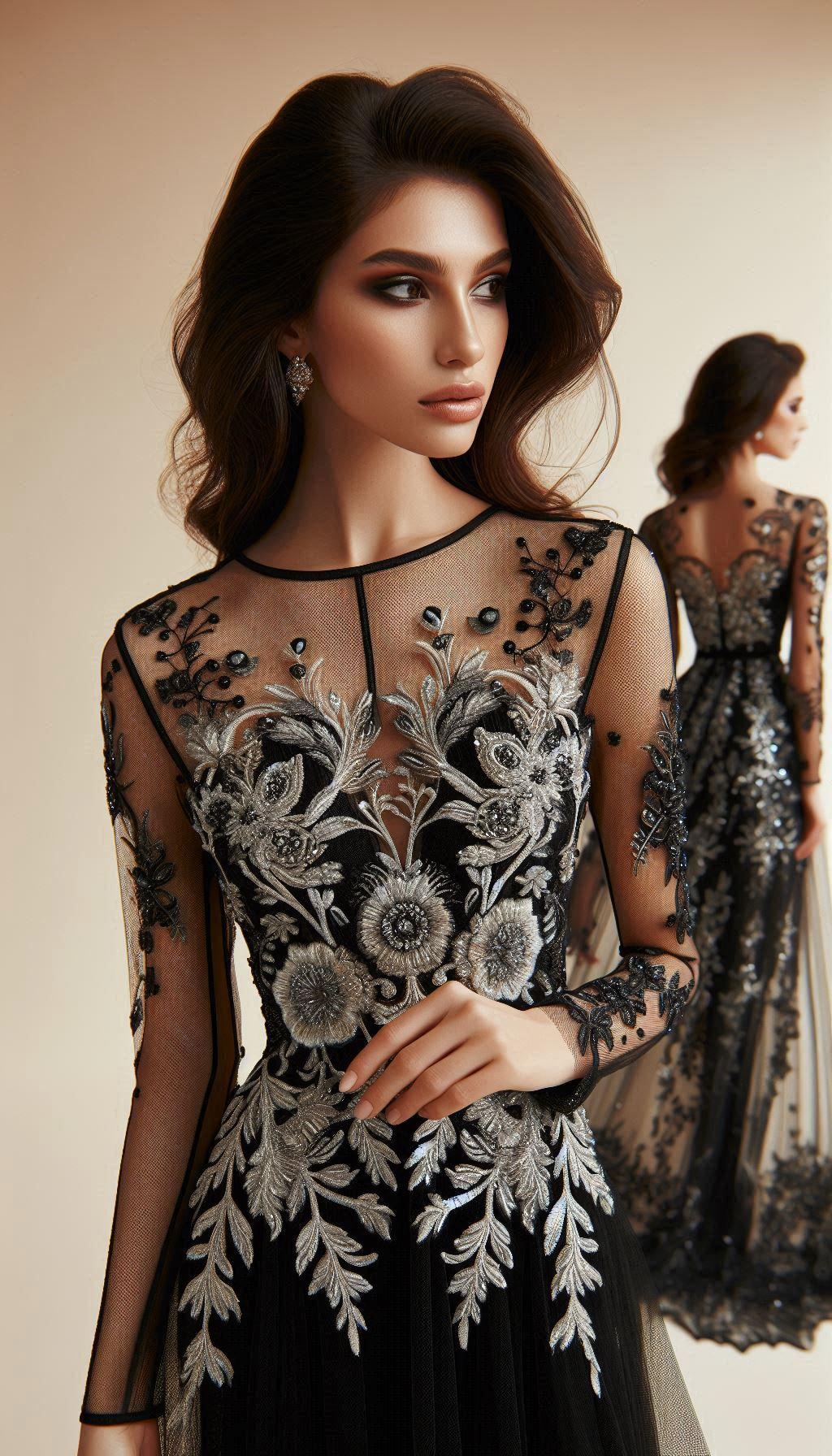 Unleash your inner diva with this black and silver floral lace dress! The detailed embroidery adds a layer of elegance that's simply breathtaking.
