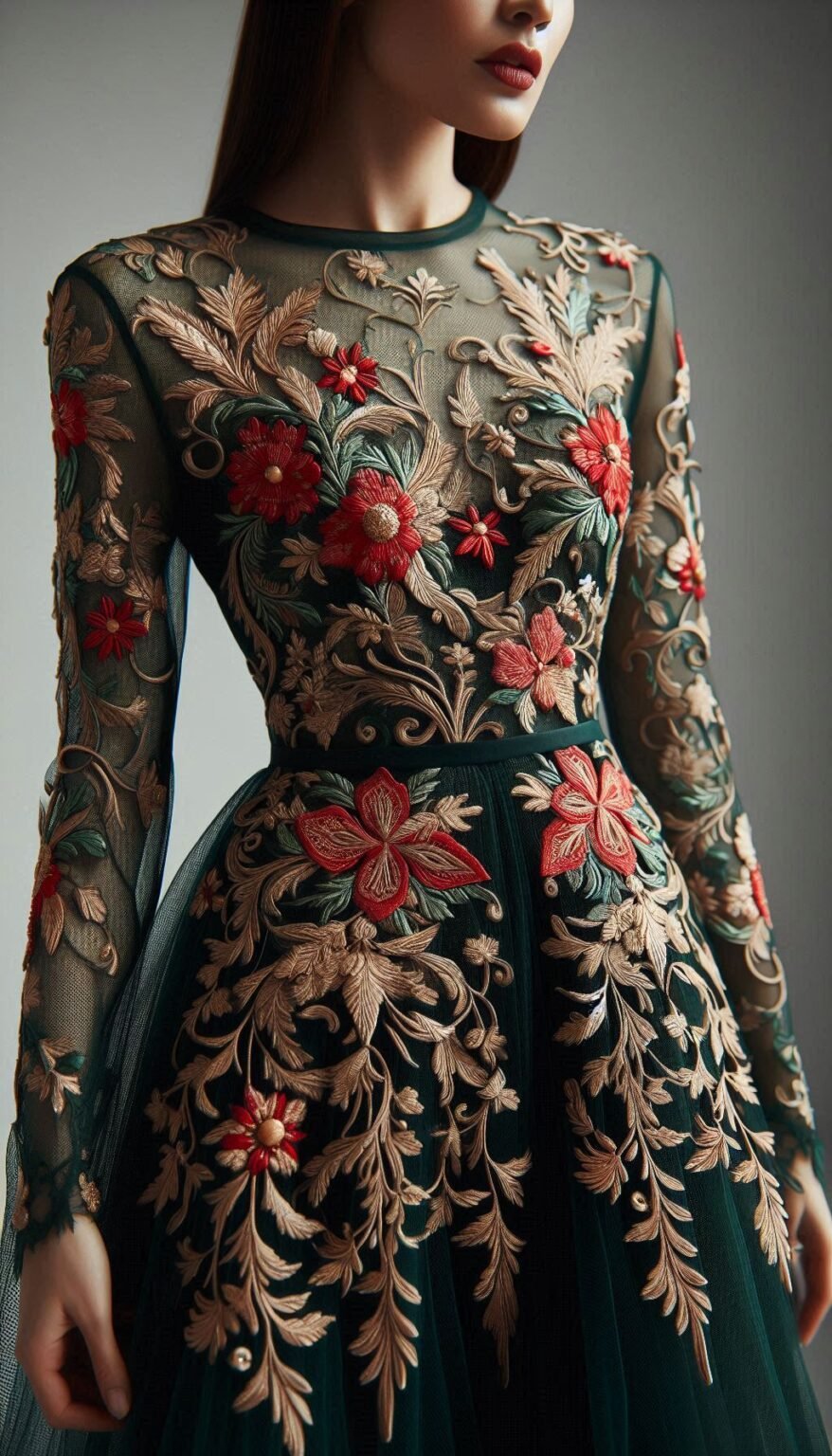 Floral Embroidered Panelled Dress with Lurex main image 1