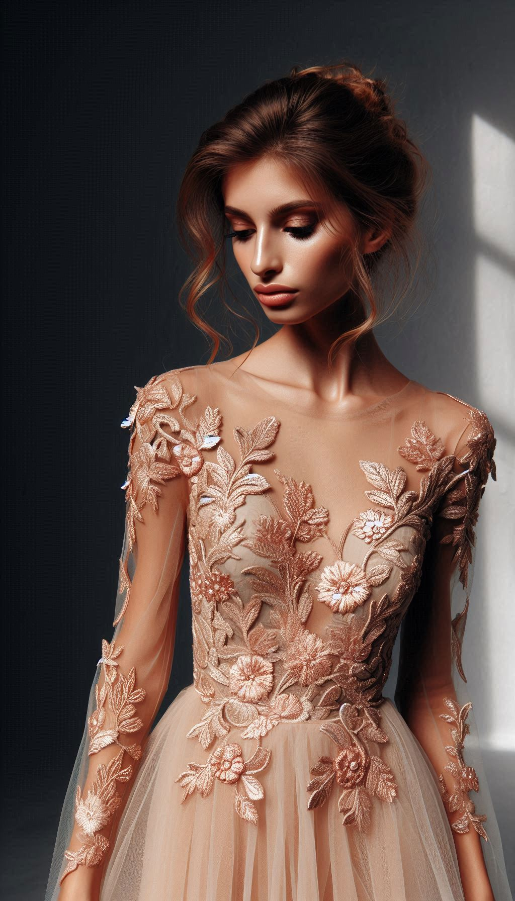 Peach and lace, a match made in heaven! This floral embroidered dress is your go-to for a soft yet stunning look.