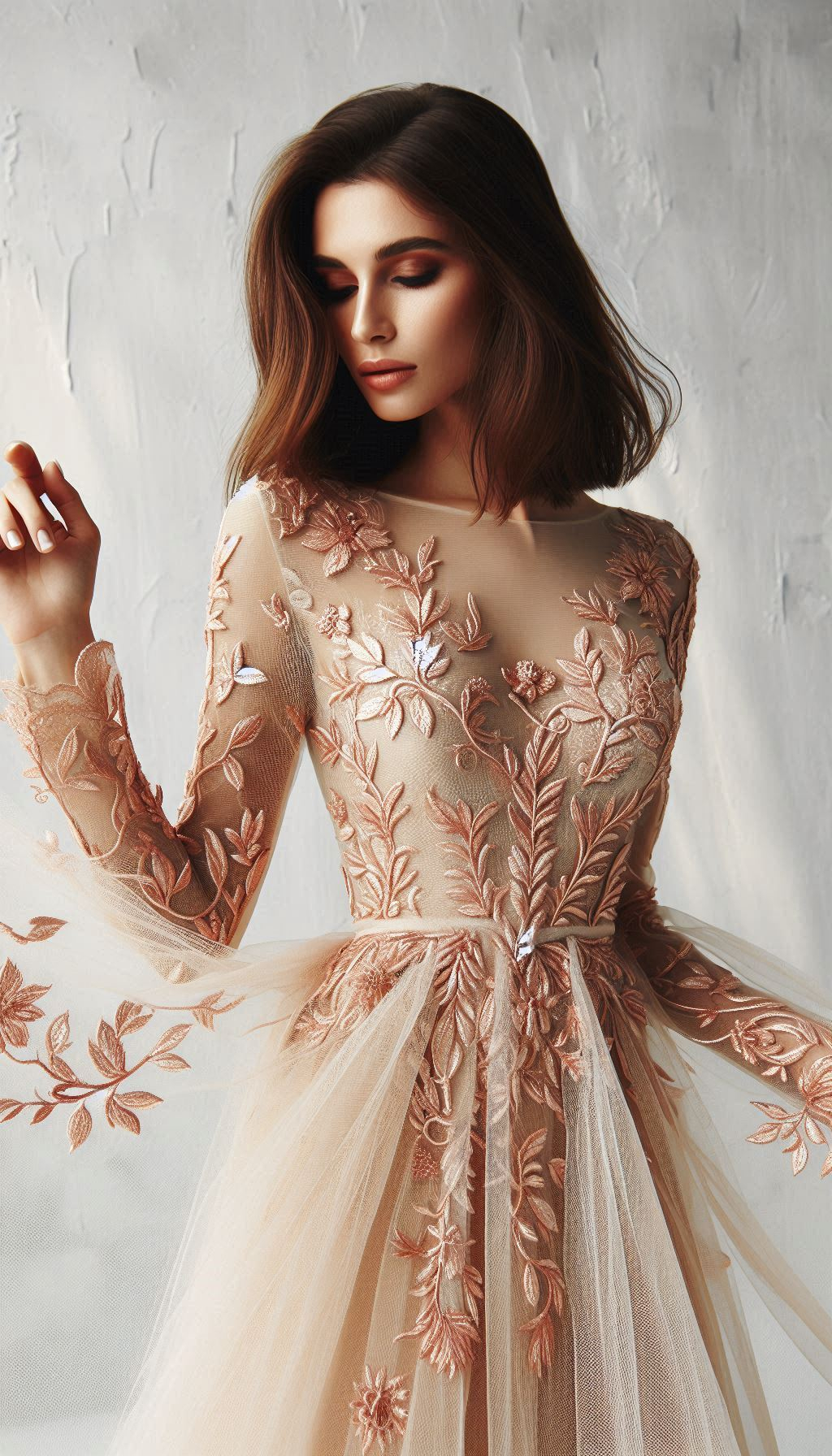 Ready to bloom? This peach floral lace embroidered dress brings out the romantic in you, with its delicate and enchanting design.