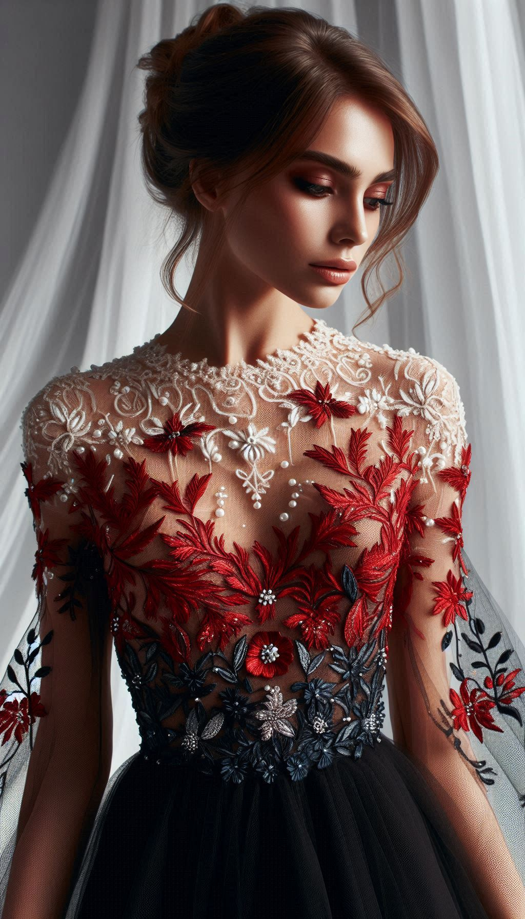 Red and black floral lace embroidery? Yes, please! This dress is the ultimate mix of elegance and edge, ready to make you the star of the night.
