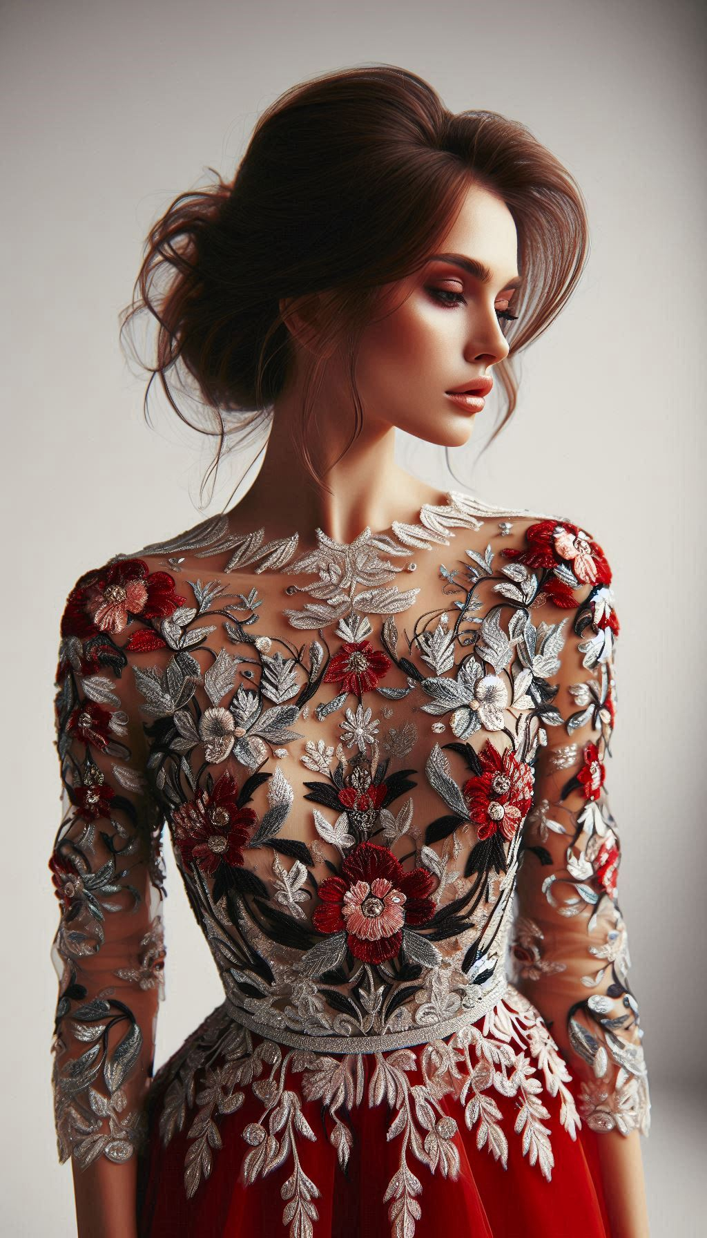 Turn up the charm with this red and black floral lace embroidered dress. A captivating choice for any special occasion!