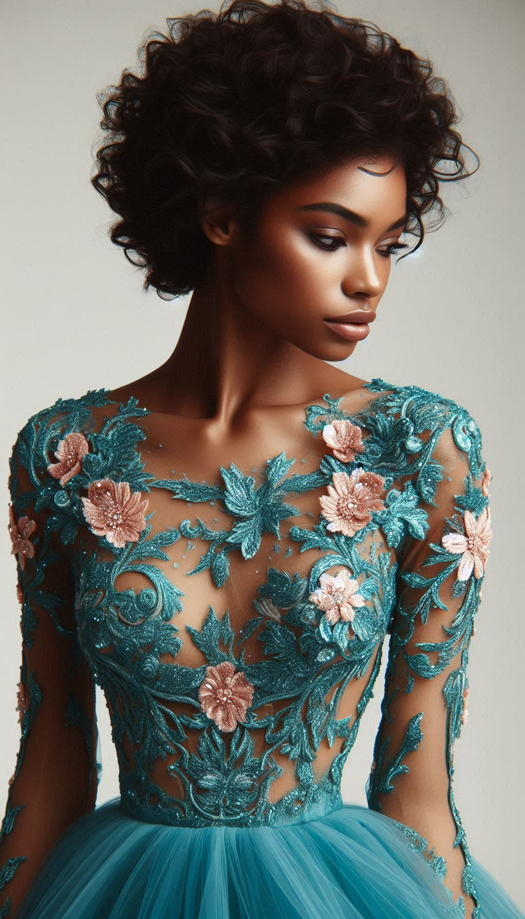 Teal and pink make a stunning pair in this floral lace embroidered dress. Ready to dazzle with this enchanting combination?
