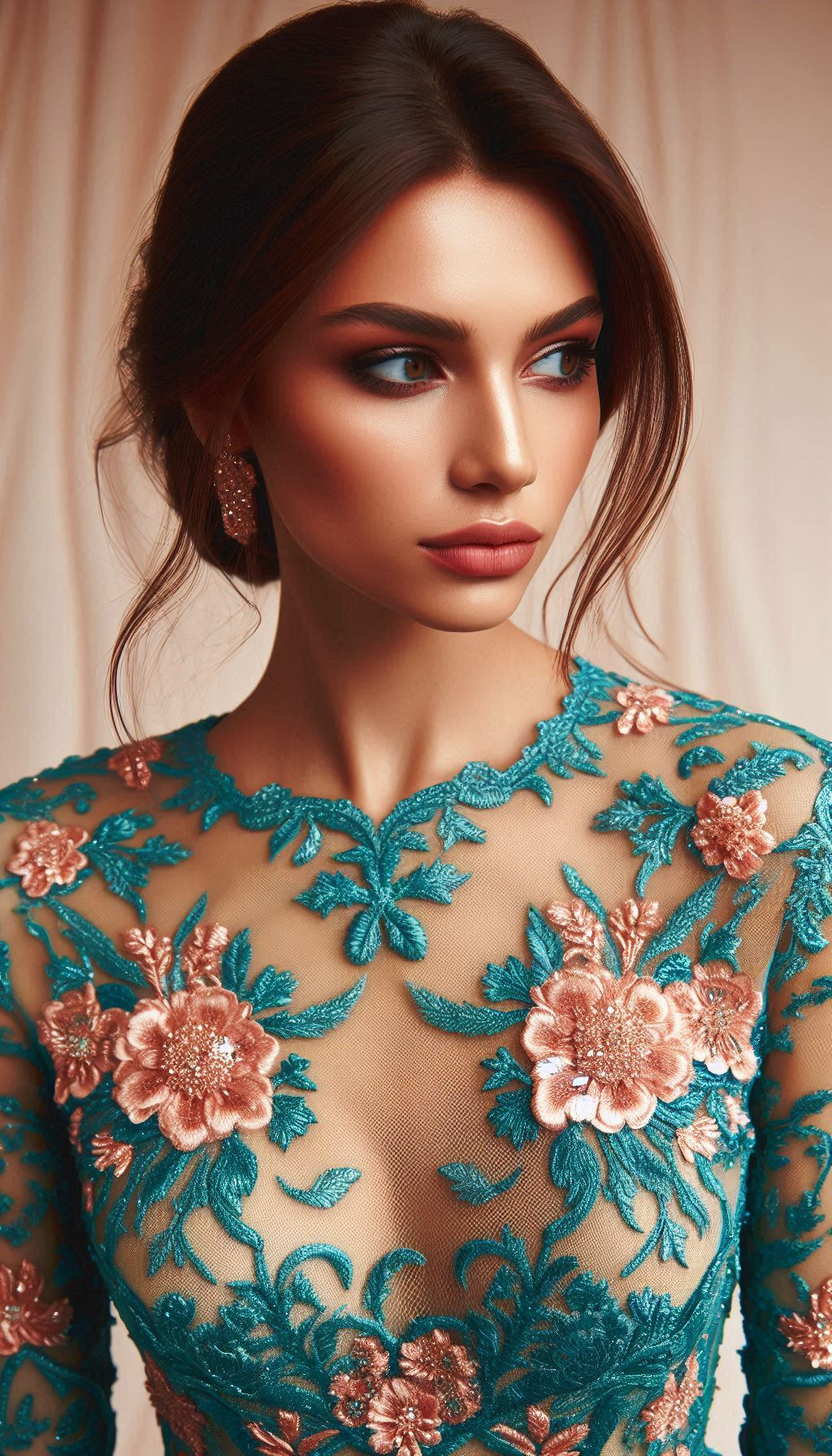Ready to make a bold statement? This teal dress with pink floral lace embroidery is your ticket to a standout look.