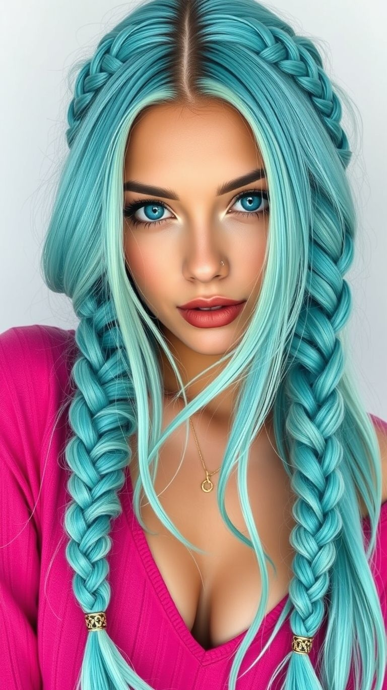 Aqua-colored braids: because your hair deserves to shine brighter than the clearest blue skies!