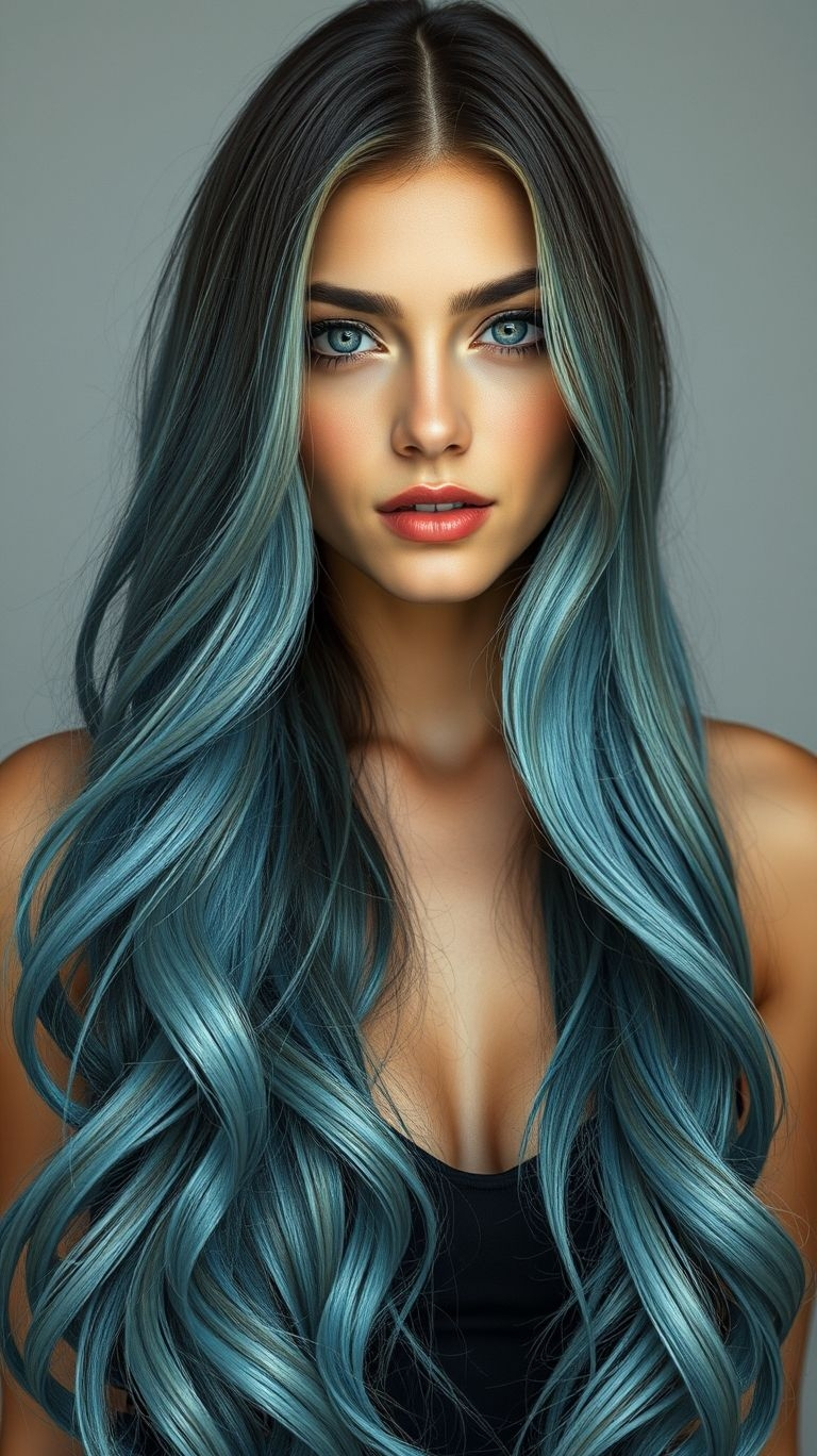 Blue isn’t just a color; it’s an attitude. Long hair with stunning blue hues lets you express your bold, creative side.