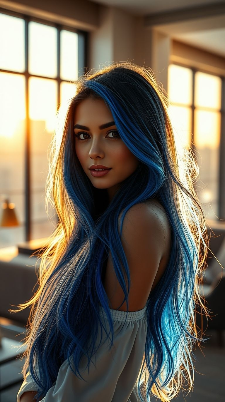 Channel your inner mermaid with gorgeous blue long hair! A look that’s pure magic, straight out of a fairytale.