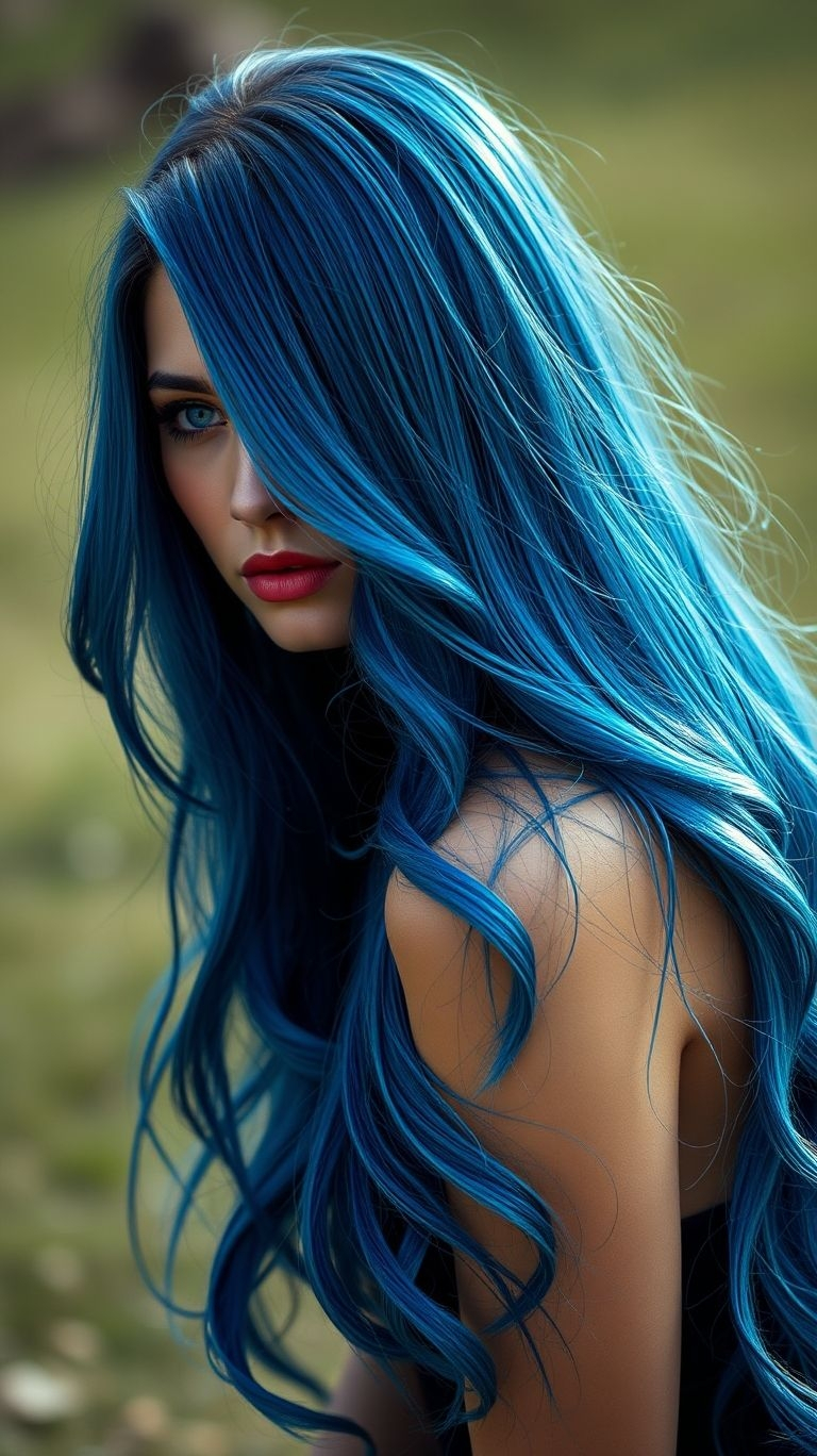 Transform your hair into an art piece with shades of vibrant blue. Long and luminous—it's a head-turning masterpiece!