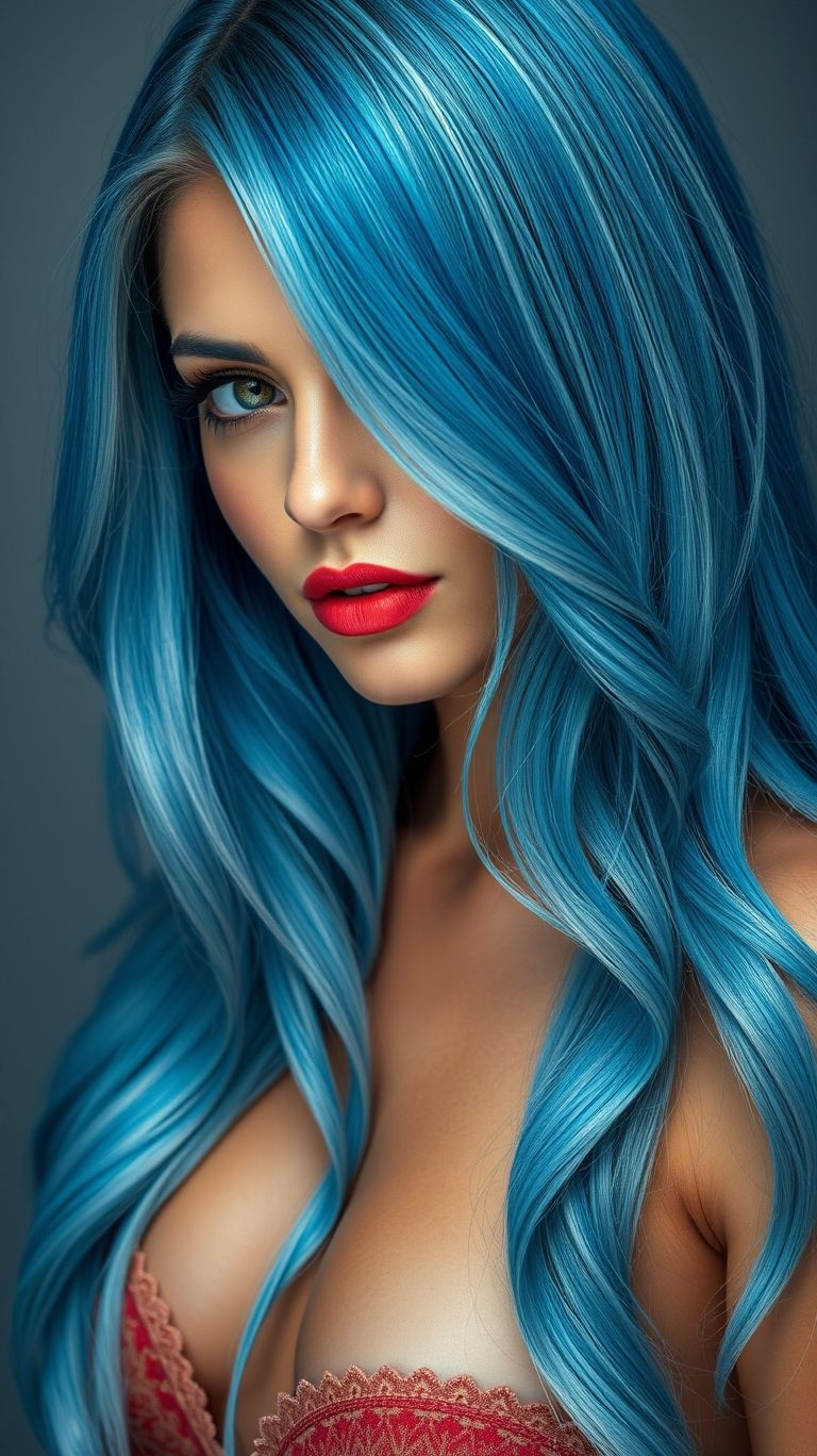 Get ready to make waves with bold blue long hair! A striking look that’s perfect for trendsetters and fashion lovers alike.