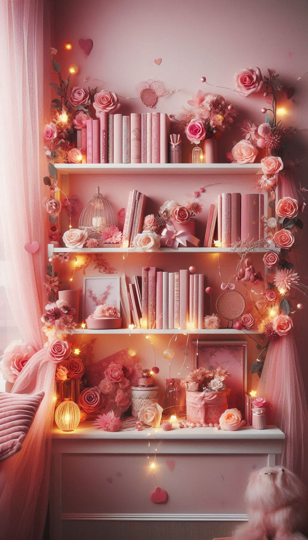 Pink Aesthetic That Instantly Inspires Joy | Pocoko A bookshelf with a pink aesthetic? Yes, please! Think delicate pink touches that make your books pop and add a cozy, welcoming vibe to your room. It's a simple way to combine style and your love of reading.