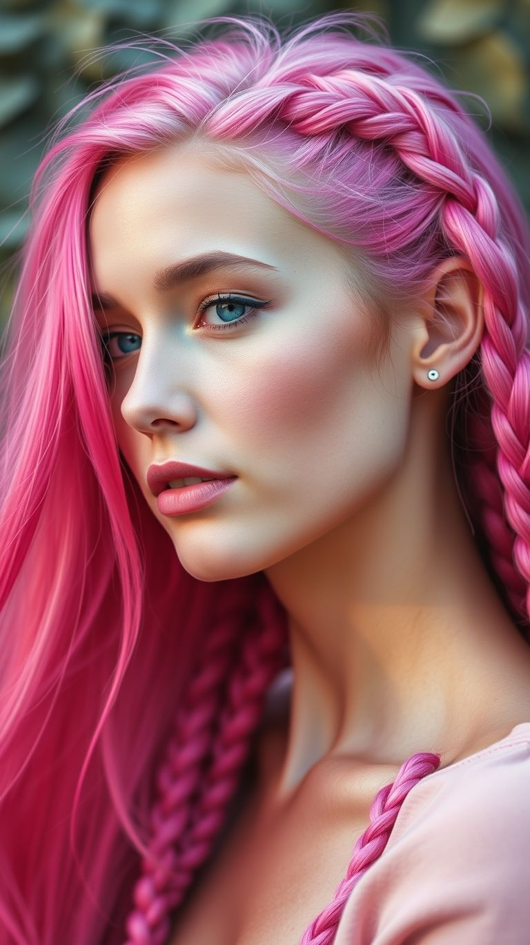 Add a pop of sweetness to your style with bubblegum pink braids! Bold, fun, and totally eye-catching for your next hair transformation.
