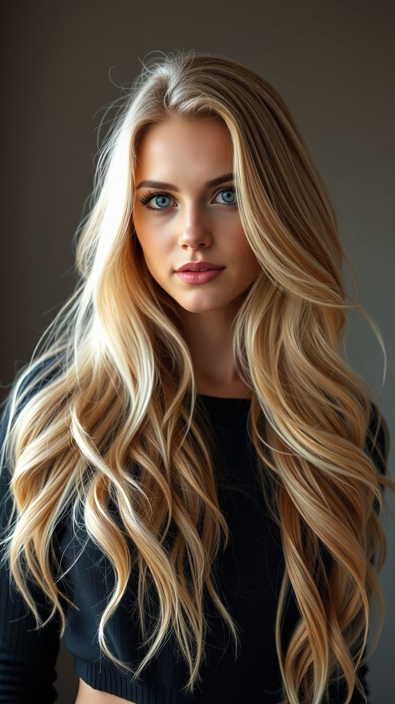 Classic blonde long hair is your ticket to timeless elegance. Light, luminous, and endlessly inspiring!