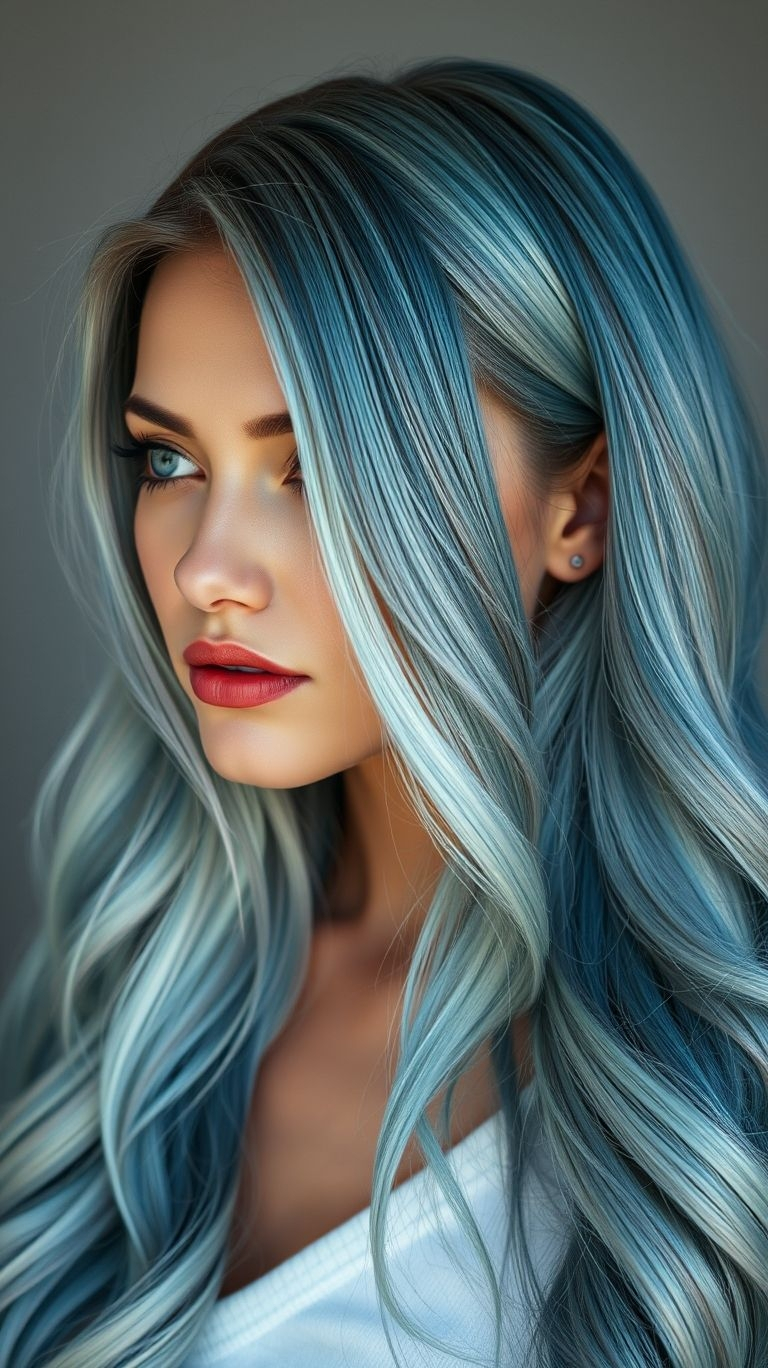 Dive into bold beauty with electric blue ombre long hair! A vibrant gradient that takes your style from edgy to dazzling in a single look.