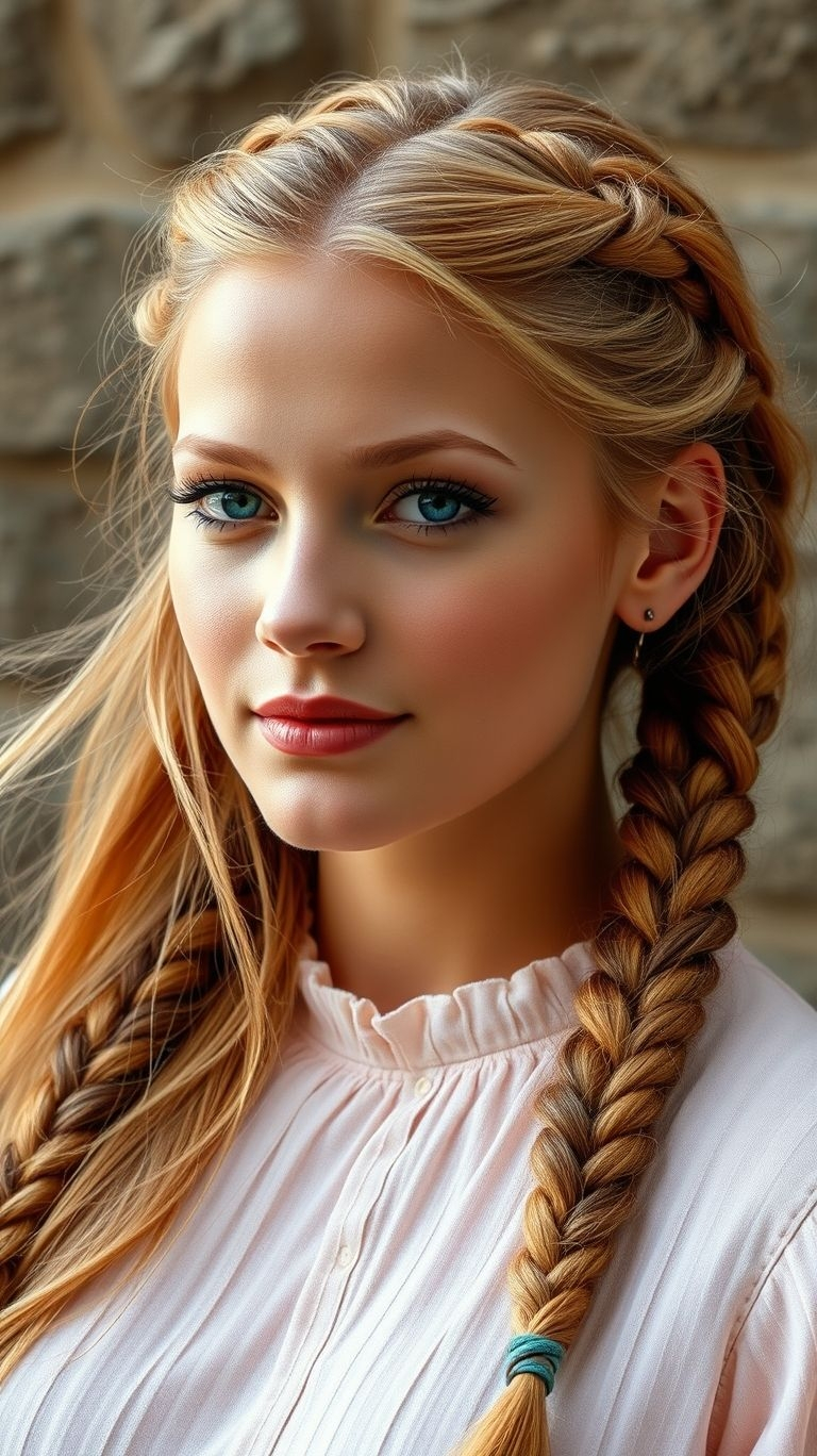 For a look that’s equal parts chic and cozy, try golden brown braids! Earthy tones paired with intricate designs make them unforgettable.