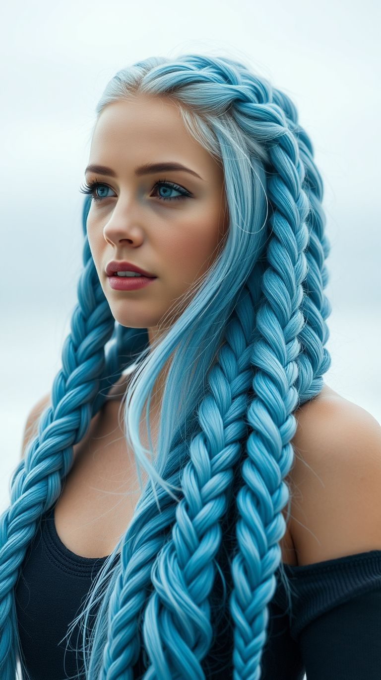 Cool as the Arctic breeze—ice blue braids are the ultimate statement! Bold, sleek, and undeniably mesmerizing for those who dare to stand out.