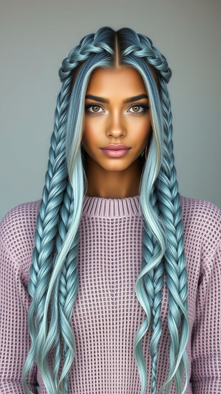 Ice blue braids: where elegance meets edge! This cool shade delivers a chic, standout look that’s nothing short of captivating.