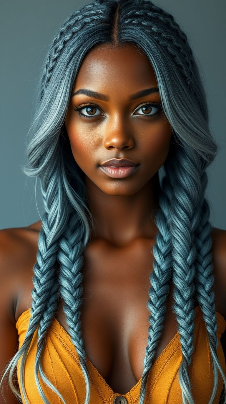 Chic, bold, and irresistibly cool—ice blue braids bring a frosty vibe that turns your hairstyle into art. A winter wonder any season!