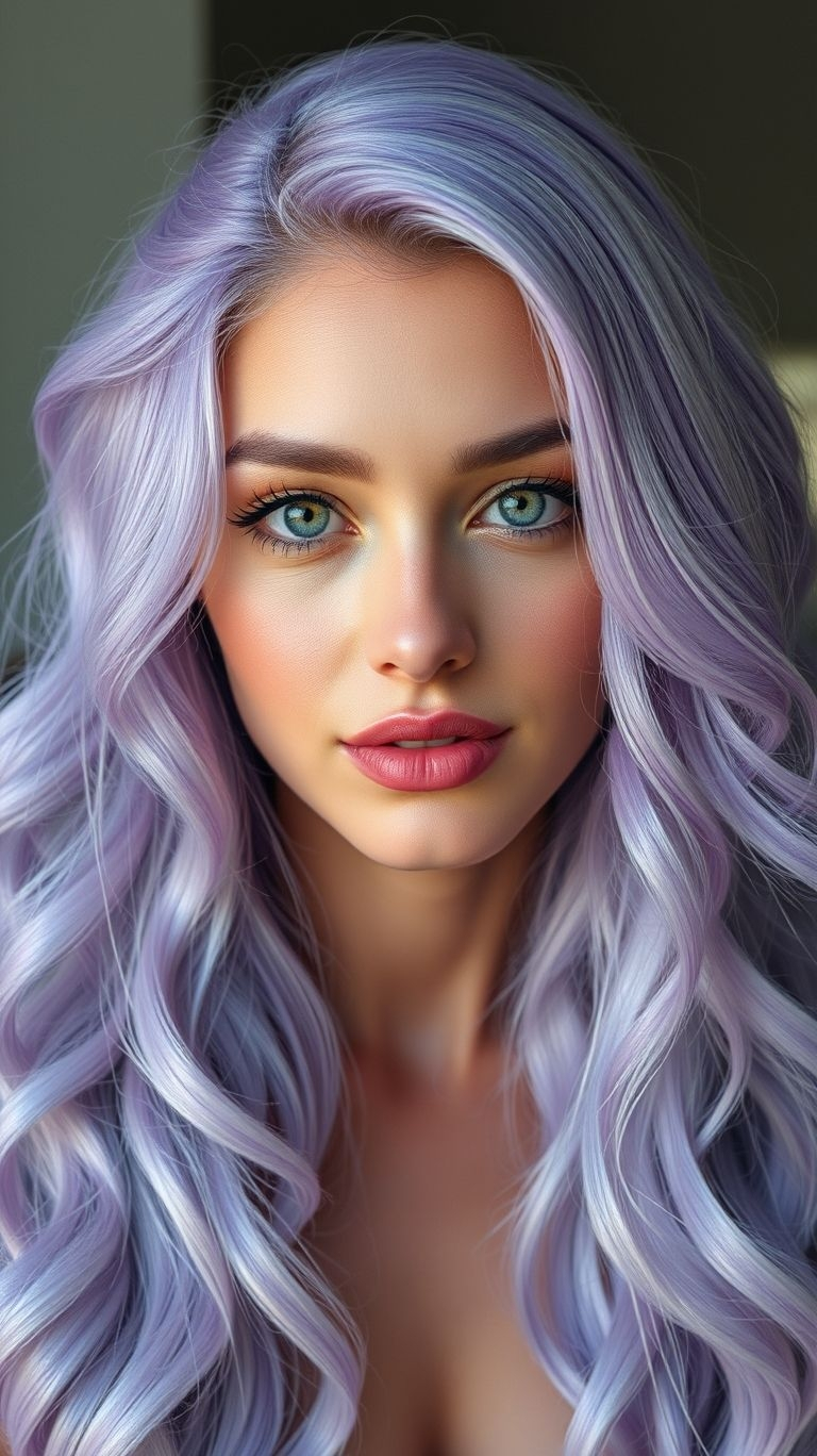 Lavender long hair: light, luminous, and endlessly enchanting. A shade that’s effortlessly whimsical yet seriously stylish!