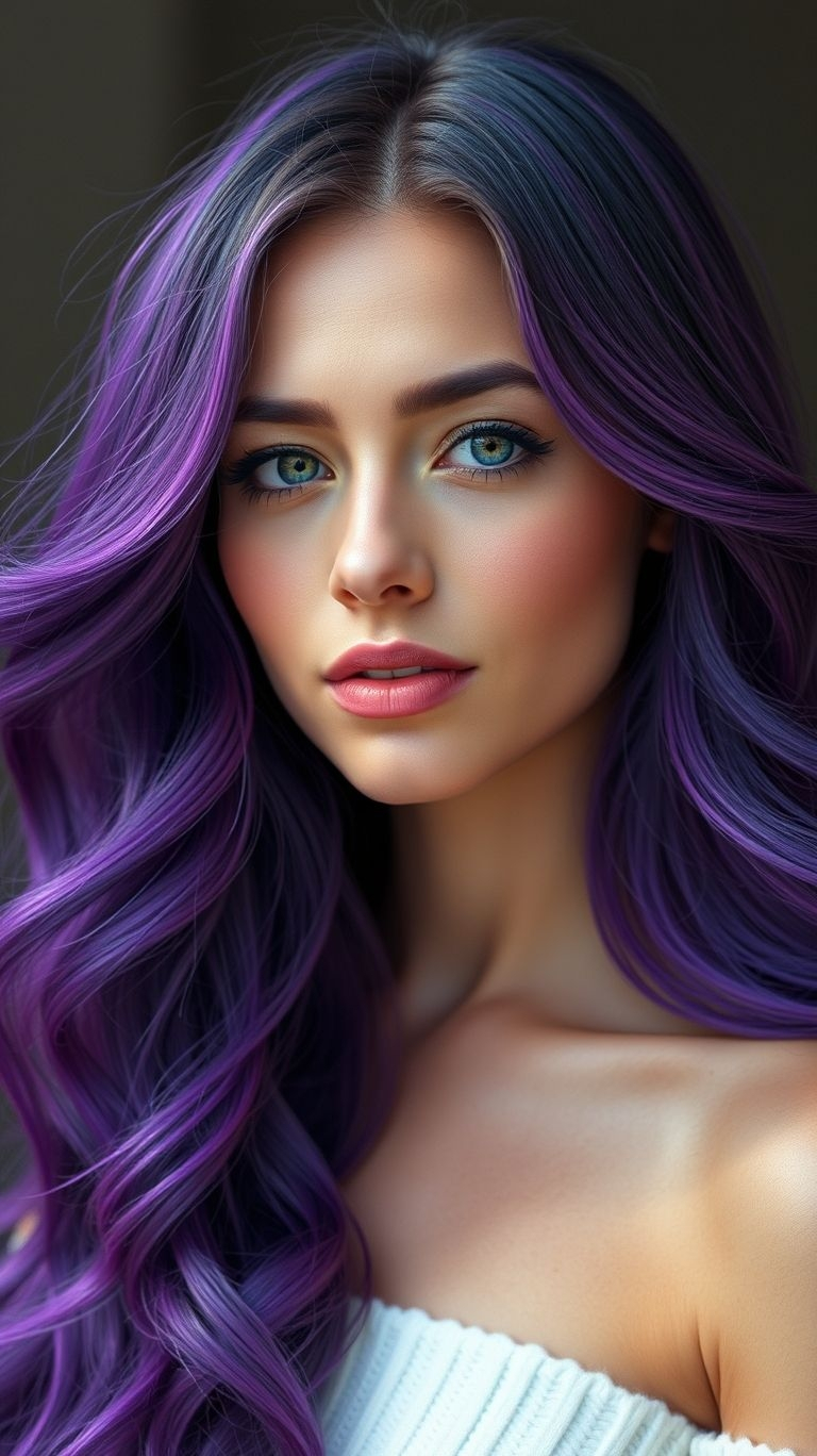 Transform your tresses with lavender long hair! A shade that’s equal parts ethereal and edgy, guaranteed to turn heads.