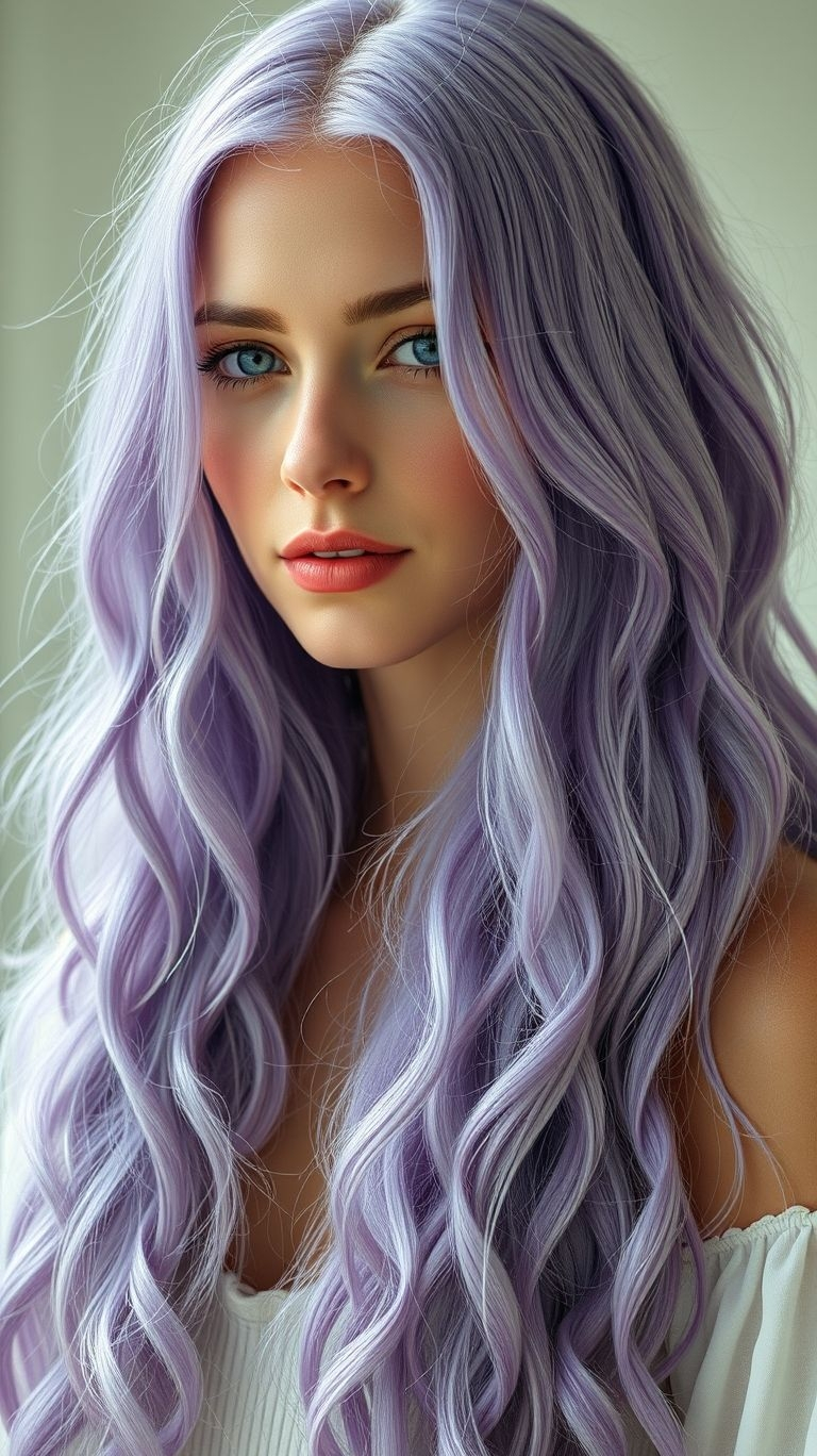 Long hair meets lavender perfection! A color that’s effortlessly chic with a touch of mystical charm.